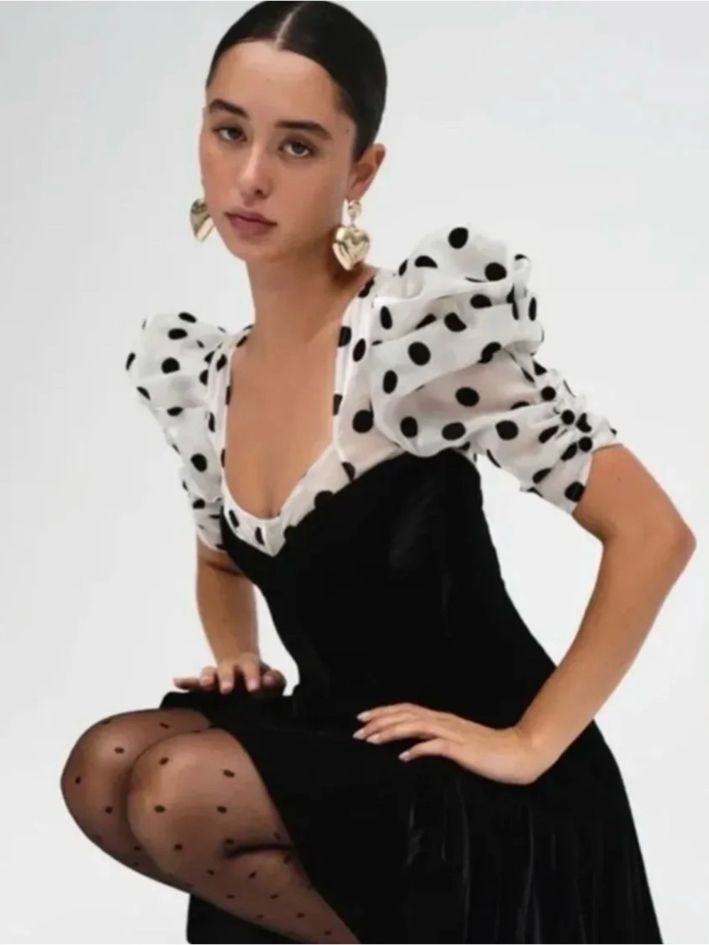 NWT For Love & Lemons Dolly Velvet Polka Dot Dress 2X